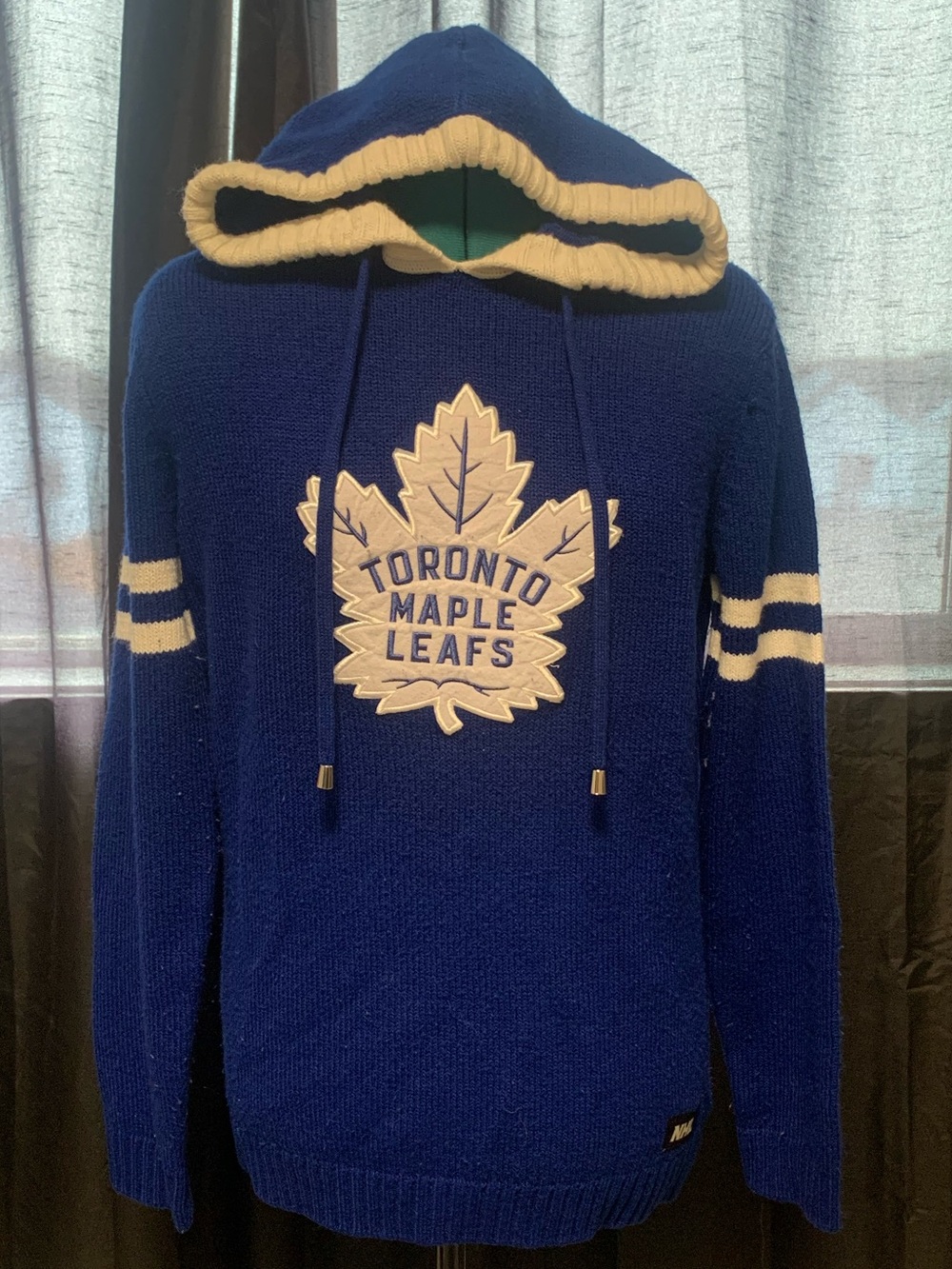 NHL Toronto Maple Leafs Blue Knit Hooded Sweater with Cream Trim